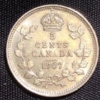 1907 Canada Silver 5 Cents Silver Coin - Xf   extra Fine  Condition