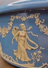 Vintage Embossed Metal Tin Box Made In Holland Container 5 5    X 2    Lady Blue