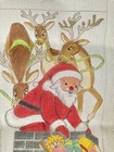 Vintage Lee Santa And Deer Christmas Stocking Needlepoint Canvas And Yarn 18 
