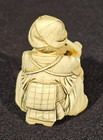 Netsuke Style Figurine Signed On Base Japanese Woman Sculpting  1960s