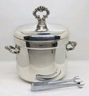 Vintage Wm Rogers Silverplate Ice Bucket With Glass Liner Tongs Shell Handles