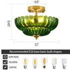 Crystal Semi Flush Mount Ceiling Light - 12  Vintage Green Glass Fixture With   