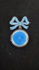 1920s Blue Guilloche Silver   Enamel Powder Compact Pendant Brooch Art Deco