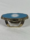 Vintage Lipstick Mirror Holder Blue Starburst Metal Hinged 