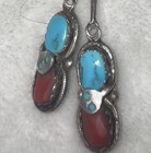 Vintage Zuni Sterling Silver Coral Turquoise Bolo Tie Effie Calavaza
