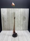 Vtg Amber Art Glass Recycled Stretched Bottle  Vase With Rose Shell Mcm Decor