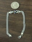 Vintage 900 Silver Egyptian Lapis Moonstone Ankh Chainmail 8 Inch Bracelet