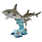 Double Sharks On Coral Statue 10  Hand-painted Ocean Marine Decor