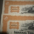 The Irving Trust Co  Vintage Stock Certs  X2 Sequential Jun 29  1948  100 Shares