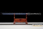Handmade Wolf Sword Cool Blue Straight Carbon Steel Blade Chinese Tang Dao