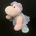 Russ Berrie Dancing Darly Pink Hippo Plush Stuffed Animal Purple Tutu Ballerina