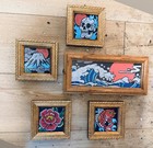 Original Hand Painted Japanese Tattoo Mini Art Magnets Framed Set Of 5