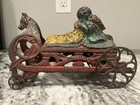 Antique 19thc Cast Iron Daisy Bell Pull Toy Gong Bell Mfg  Conn  1890