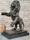 Angry Roaring Lion Signed Moore Hot Cast Bronze Marble Sculpture Statue Figurine