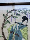 Vtg Japanese Bunka Shishu Embroidery Kimono Outdoor Art Framed Large 27  X 18 