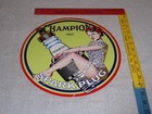 Vintage Champion Spark Plugs Woman Rides Plug  12  Metal Car Gasoline   Oil Sign