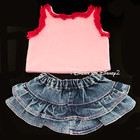 Build-a-bear Red Roses Love Top  Sequins Denim Skirt Set Teddy Clothes Outfit