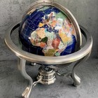 14 h Vintage Semi Precious Stone Inlaid Globe Blue Lapis Silver Stand   Compass