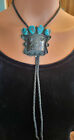 Vintage Jimmie Nezzie Navajo Sterling Silver   Turquoise Nugget Kachina Bolo Tie