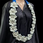 Graduation Money Lei Flower Crisp Bills Blue Four Braided Ribbons Long