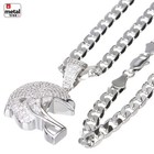 Men s Silver Plated Iced Cz Football Helmet Pendant 24  Cuban Chain Bch 1149 S