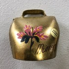 Pair Of Vtg Brass Cowbells Hand Painted Flowers M  rren Switzerland Two 2  Bells
