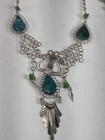 Vintage Silver Filigree Necklace With Matching Bracelet And Ring Teardrop Teal
