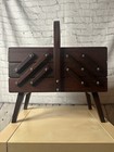Vintage Wood Sewing Box Accordion 3 Tier Fold Out Chest - Mid Century Modern