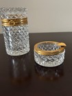 Set Antique French Crystal Box And Ashtray - Ormolu Bronze Fittings Empire Style
