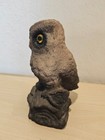 Vintage Owl Branch Figurine Mid Century Modern Tabletop Decor Small Yellow Eyes