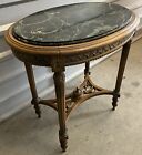 Vintage Gilt French Louis Xvi-style Green Marble-top Oval Wooden Cocktail Table