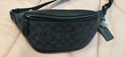 Coach Men Charcoal black Signature Canvas  leather Warren Belt Bag - Nwt