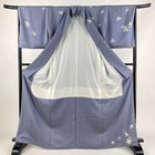 Woman Japanese Kimono Houmongi Silk Flower Gold Foil Embroidery Blue Gray 167cm