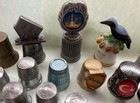Huge Lot Of  34 Assorted Thimbles Metal Pewter Plastic Wooden Brass Prudential