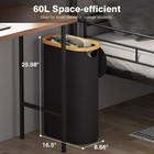 60l Slim Laundry Hamper W  Lid  Handles   Removable Bag  Black