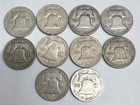 Lot Of 10 Us Franklin Silver Half Dollar Coins 90  Silver Circulated