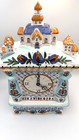 Vintage Gzhel Majolica Mantel Clock Russian Folk Art Hand Painted Church Petrov