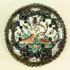   Antique C  1900 Minakari Mina Enamel   Silver Brooch Pin W  Bird   Lambs