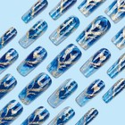 24pcs Blue Marble Press-on Nails W  Silver Hearts     Reusable   Glam