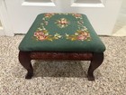 Vintage Victorian Needlepoint Wood Footstool   Ottoman