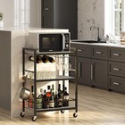 Rolling Bar Cart With Wine Rack Glass Holder Hooks Shelves Metal Kitchen Trolley