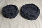 2 Handmade Crocheted Blue Gray Baskets Made By Kat In Usa