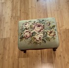 Vintage Floral Needlepoint Footstool Curved Wooden Legs