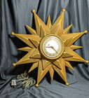 Vintage Mcm Spartus Atomic Starburst Electric Gold Wall Clock  17  Works Great