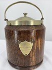 Vintage English Biscuit   Tea Barrel Humidor Oak Wood Metal Trim Porcelain Liner