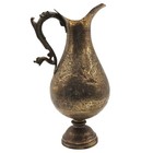 19th C  Islamic Arabic Engraved Brass Jug With Figural Handle Hand Chased 13in