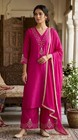 Hand Embroidered Fuchsia Pink Organza Salwar Kameez Suit Set   Custom Size     