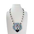 Lee Sands Lion Pink Blue Mother Of Pearl Beaded Necklace   Earrings Set