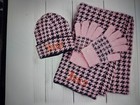 Juicy Couture Women s Houndstooth Knit Beanie  Scarf And Gloves Set