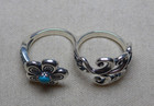 Carolyn Pollack Sterling Flower Scroll Turquoise Double Ring